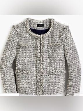 J.Crew Size 8 Tweed Lady Jacket - Grey/Cream